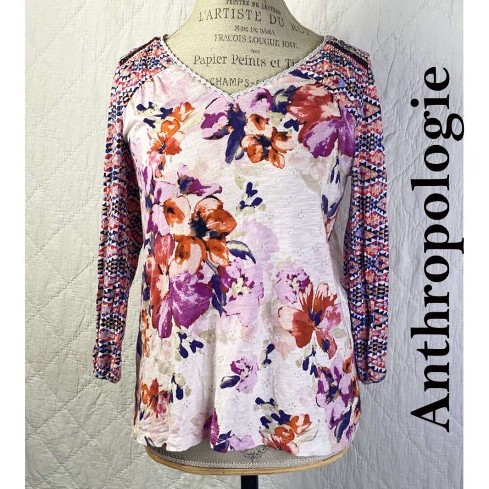 Anthropologie Ayana Floral Aztec Peasant Blouse by Akemi + Kim Pullover